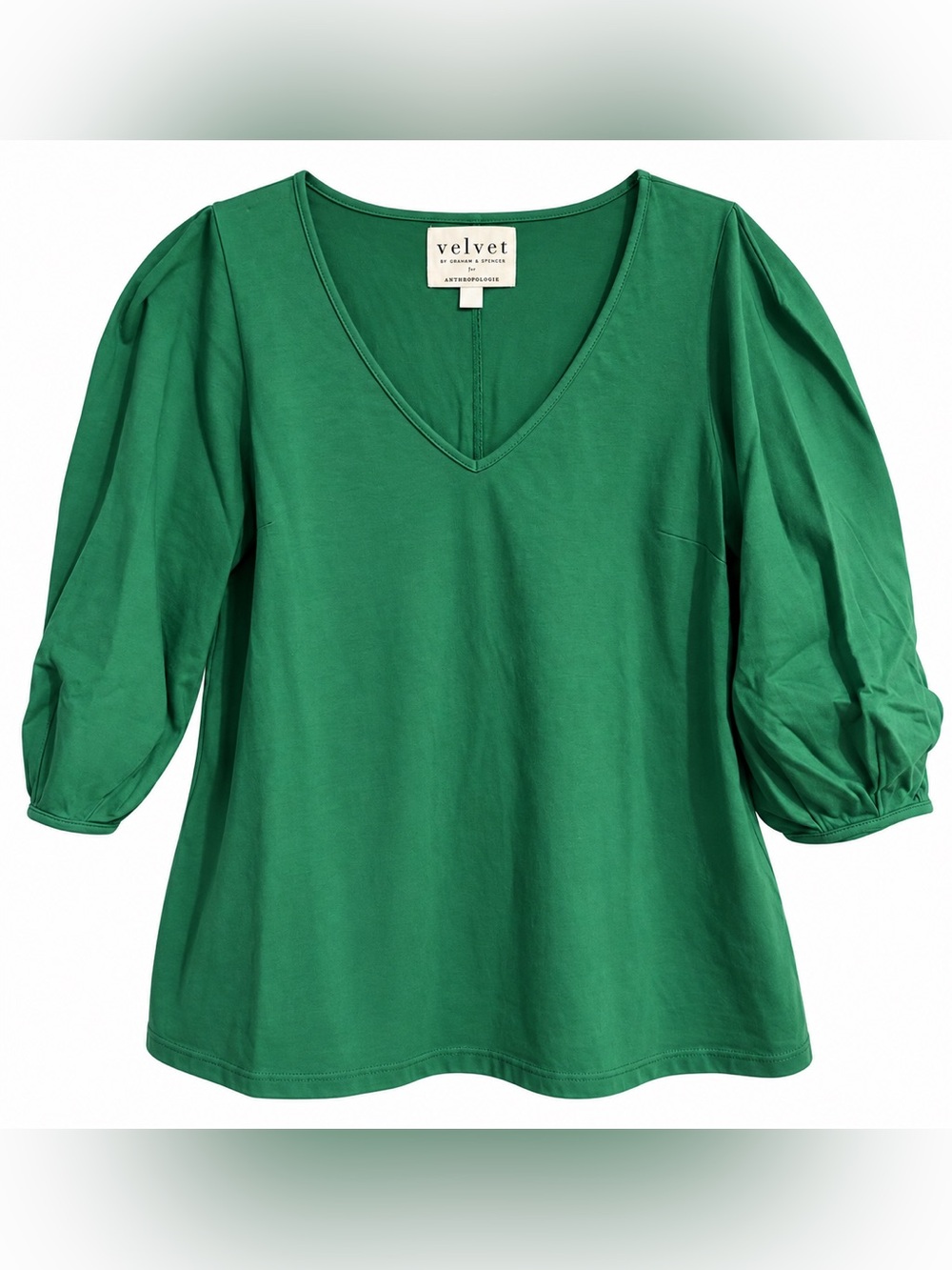 NWOT Velvet by Graham & Spencer Emerald Green V-Neck Puff Sleeve Tunic - Size L